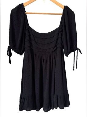 miami blk swiss dt mini drss w sq nk & puff slvs & flounce hem SZ S Cottagecore